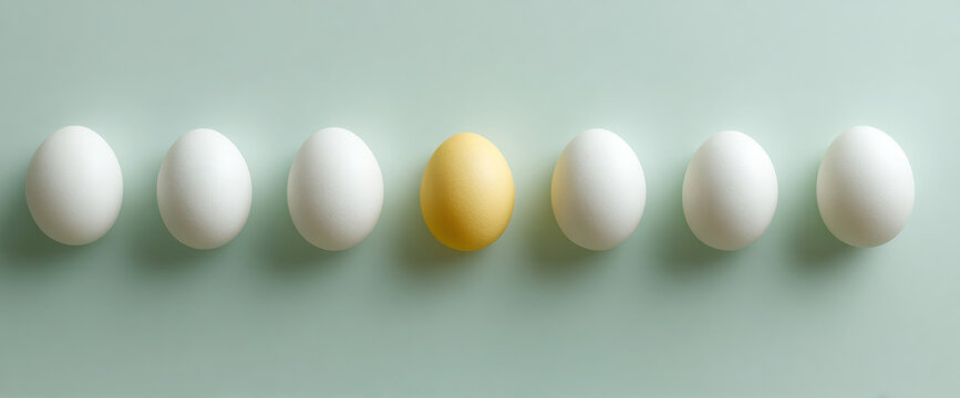 Single yellow egg among white eggs