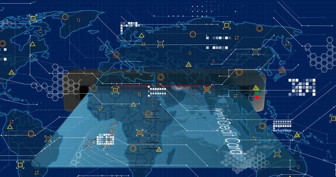 Animation of network of connections and data processing on screens
