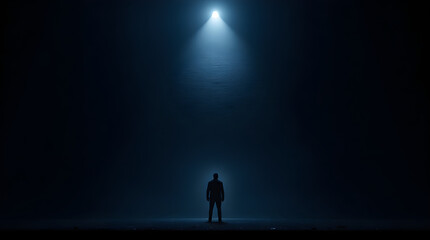 Fototapeta premium Silhouette of person standing under spotlight