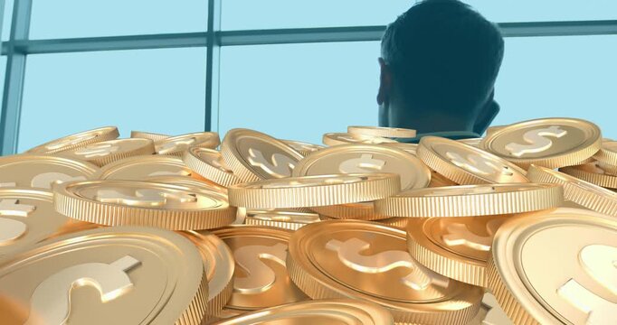 Animation of money over businessmen using smartphone