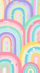 Fototapeta premium A dense pattern of overlapping arches mimics colorful rainbows rendered in soft pastel tones filling the entire frame.