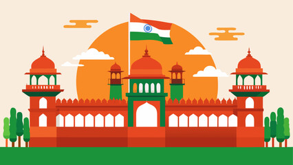 Vector illustration of Indian building with flag © Rana Islam