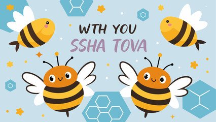 Rosh Hashanah greeting card with cartoon bees vector © Rana Islam