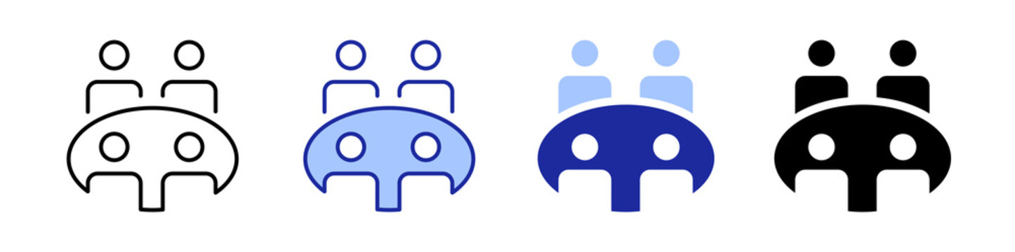 meeting with people sitting around a table icon set, business meeting icon , vector illustration