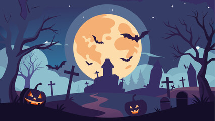Halloween background with spooky graveyard and full moon © Rana Islam