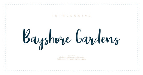 Bayshore Gardens, Script premium luxury elegant alphabet letters and numbers. Elegant wedding typography classic serif font decorative vintage retro. Creative vector illustration  © Gizmo Design