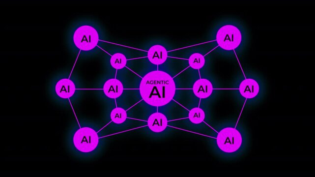 4K Transparent Agentic AI Network Overlay. Glowing Purple Multi-Agent Connectivity Grid and Decentralized Intelligence Nodes (Alpha Channel)