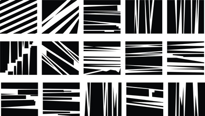 Abstract Black White Geometric Stripe Patterns Collection, Modern Vector Line Background Set, Minimalist Diagonal Vertical Horizontal Shapes Texture Design Graphic Template Seamless Bold Contrast Post