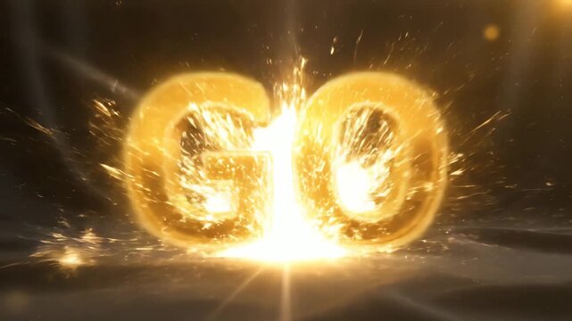 Two golden rings explode with bright light and sparks in a dark environment.