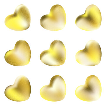 Seamless pattern with luxury 3D golden hearts. Glossy yellow hearts with gold glitter repeat background. Premium 3D render.