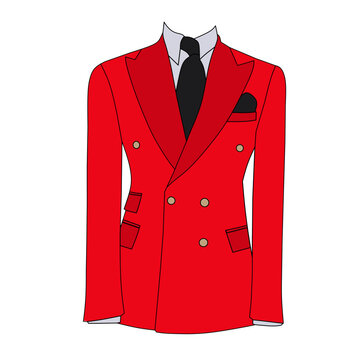 Vector illustration of pink tuxedo formal wear with black tie on white background.