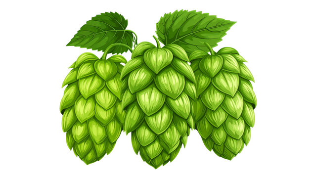 Hop Cones and Leaves Illustration Beer Brewing Ingredient Botanical Vector on Black Background