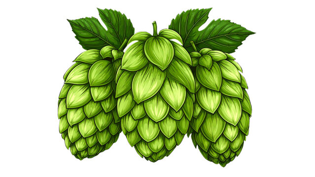 Hop Cones and Leaves Illustration Beer Brewing Ingredient Botanical Vector on Black Background