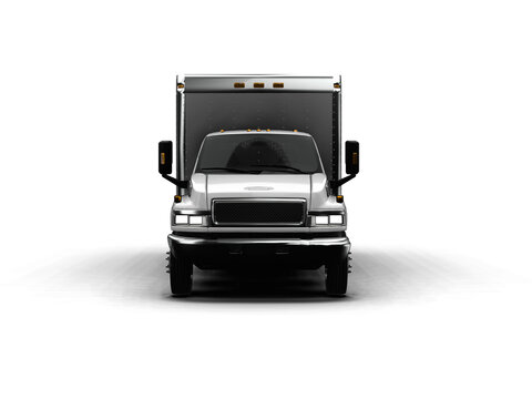 front perspective view of box truck isolated on white transparent background