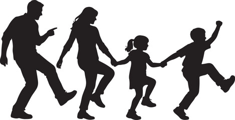 Obraz premium Happy family silhouette of parents and children holding hands and dancing together on white background
