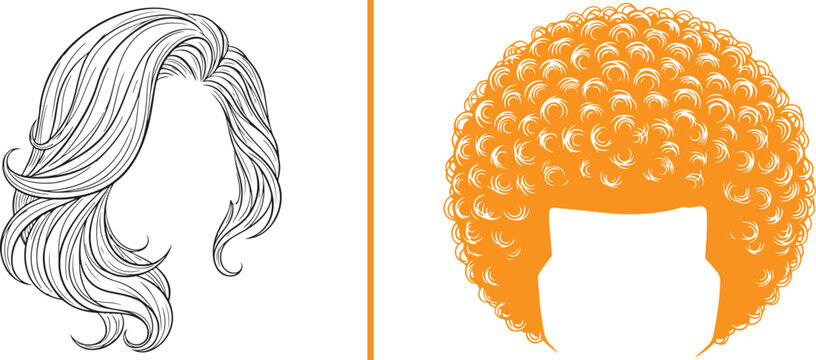 Modern vector art featuring a short textured pixie cut with choppy layers and a vibrant yellow-green afro hairstyle. Perfect for hair salon branding and diverse fashion illustrations.