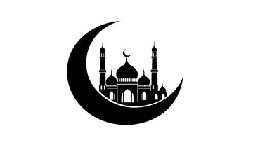 Fototapeta premium Islamic Crescent Moon With Mosque Silhouette Symbol Representing Ramadan Eid Celebration And Faith