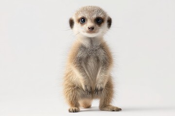 Fototapeta premium Front-facing baby meerkat portrait on bright white background