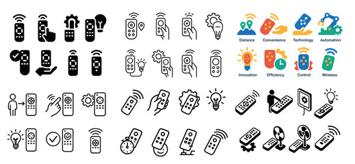 Obraz premium Technology icons with remote hand signal flat