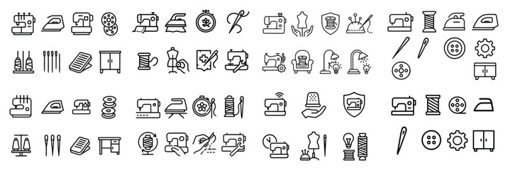 Fototapeta premium Craft icons with sewing machine scissors spool outline