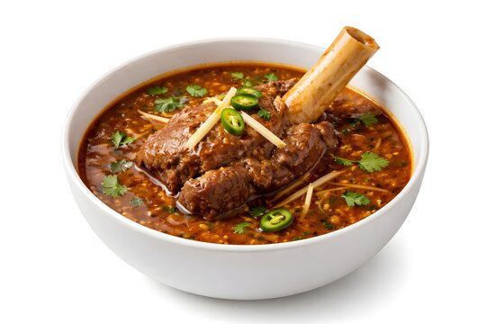 Authentic Mutton Nihari Slow Cooked Meat Stew with Ginger and Green Chili Garnish
