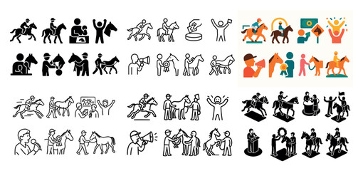 Obraz premium Equestrian icons with horse rider trophy outline