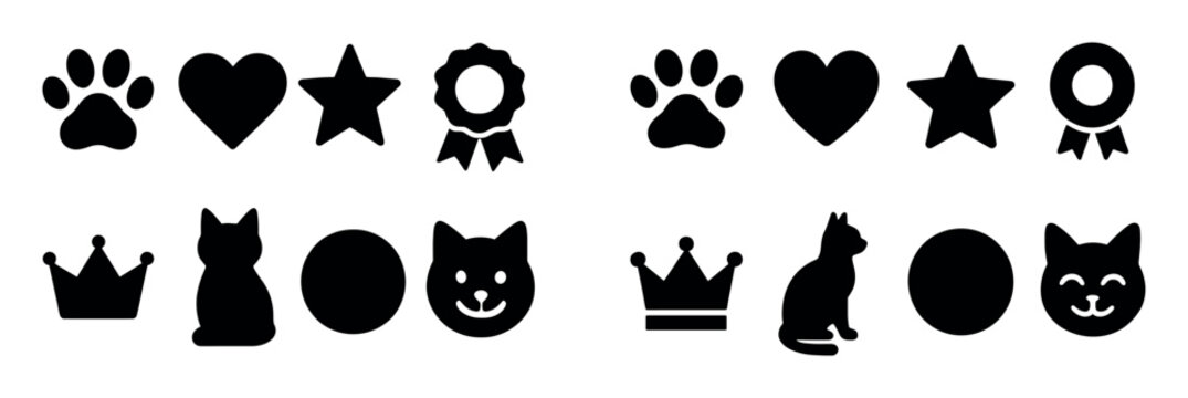 Pet icons with paw heart star outline