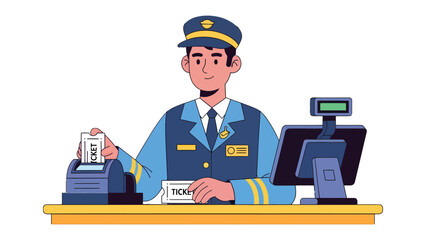 Ticket Inspector in Uniform: A diligent ticket inspector, dressed in a smart uniform, stands ready at the station, managing tickets and ensuring smooth travel. © Mohiuddin123
