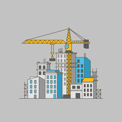 Obraz premium Construction Site with Crane and Modern Buildings Under Development