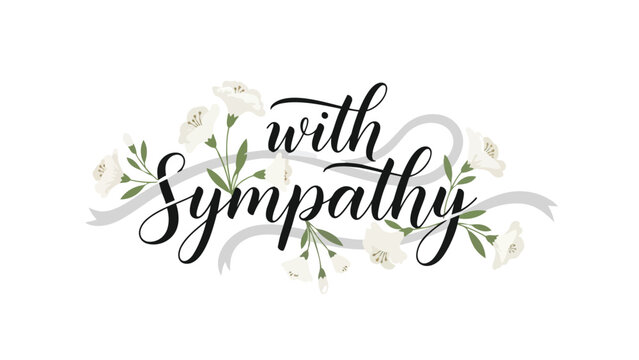 A delicate calligraphic expression conveying profound heartfelt sympathy adorned with serene white blossoms intertwined with graceful flowing