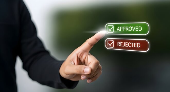 Businessman approving or rejecting with digital buttons