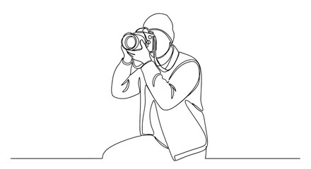 Obraz premium Person holding camera for photo with line art with taking photo