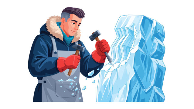 Artisan's Ice Sculpture: An artisan meticulously carves an ice sculpture with focused precision, revealing a work of art.