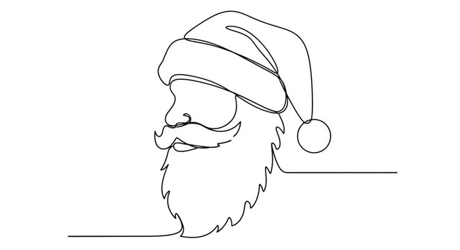 Santa claus head profile single line art style with perfect for chris