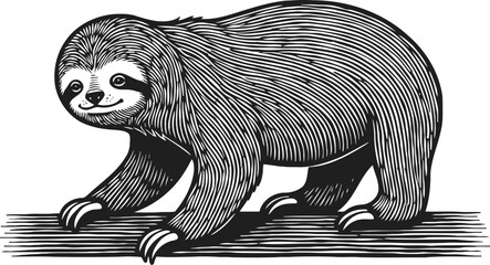 Fototapeta premium Detailed black and white sloth illustration hand drawn animal drawing with textured fur and claws