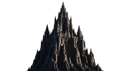 Dark gothic cathedral towering over jagged rocks