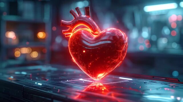 Glowing heart anatomical model technology concept