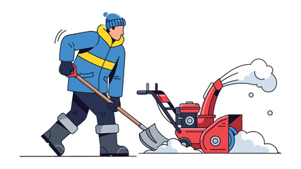 Winter Worker and Snow Blower: An individual braves the cold with a shovel in hand, working alongside a powerful snow blower to clear a path, embodying winter chores. © Abdul