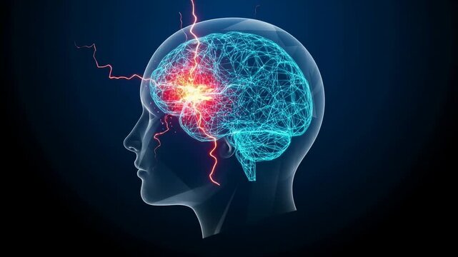 headache stroke neurological Digital Representation of a Glowing Brain in Profile View with Neural