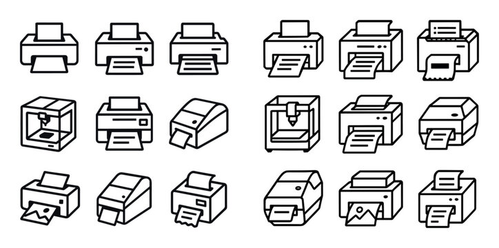 Office icons with printer scanner copier clean outline