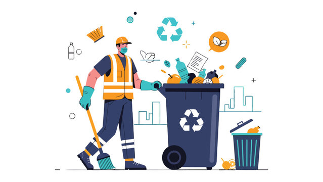 Dedicated Sanitation Work: A sanitation worker diligently manages recycling, demonstrating commitment to environmental preservation.