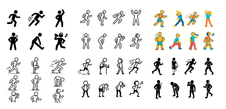 Activity icons with runner walker stick figure colorful
