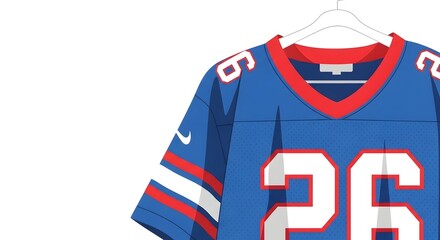Fototapeta premium Blue American Football Jersey with Number 26 on Hanger.
