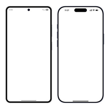 Vector illustration of generic Android and iOS mobile phones front view.