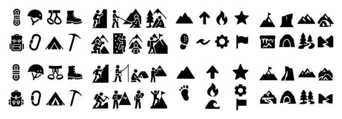 Naklejka premium Outdoor icons with tent boot mountain minimal