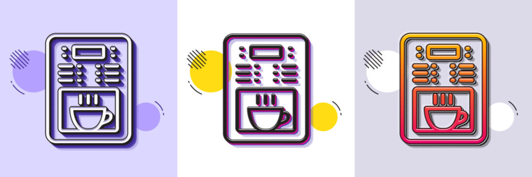Coffee maker line icon. Halftone dotted pattern. Gradient icon with grain shadow. Vending machine sign. Make tea symbol. Line coffee maker icon. Various designs. Vector