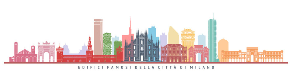 Obraz premium Milan City famous places Italy travel abstract flat colorful banner design