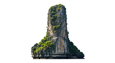 Jagged rock formation covered in lush green vegetation isolated © RM Graphics