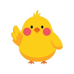 Adorable, cheerful yellow baby chick vector illustration, perfect for spring, Easter, and children's themes, embodying innocence, joy, and a friendly, inviting wave