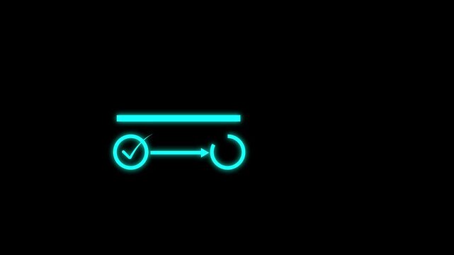 Glowing Cyan Checkmark Arrow Animation with Futuristic Digital Interface glowing checkmark cyan arrow animation